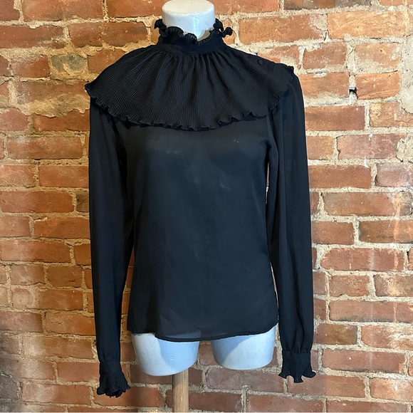 Vintage Victorian ruffle jabot collar blouse shirt sheer black goth small - Picture 1 of 6